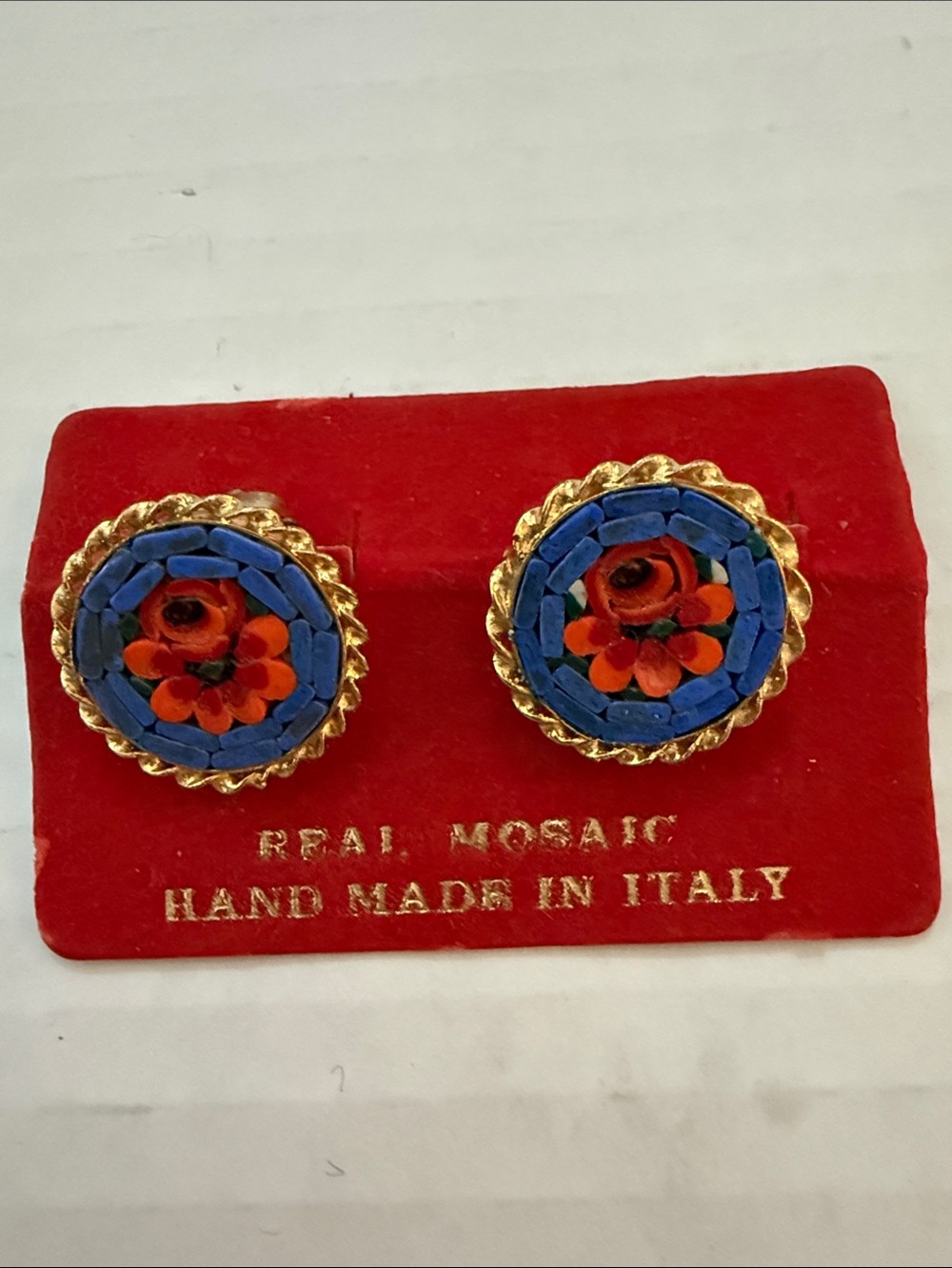 Vintage Micro Mosaic Clip On Earrings Italy